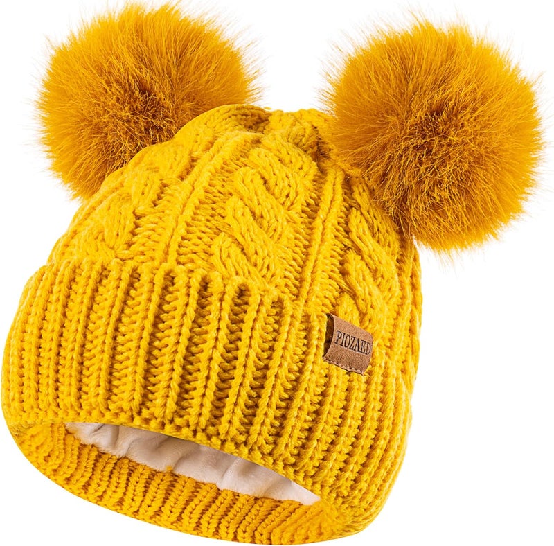 PIOZAED Women's Winter Hat Soft Knit Beanie with Faux Fur Pom Hat with Warm Fleece Lining Skull Cap for Women - Image 1